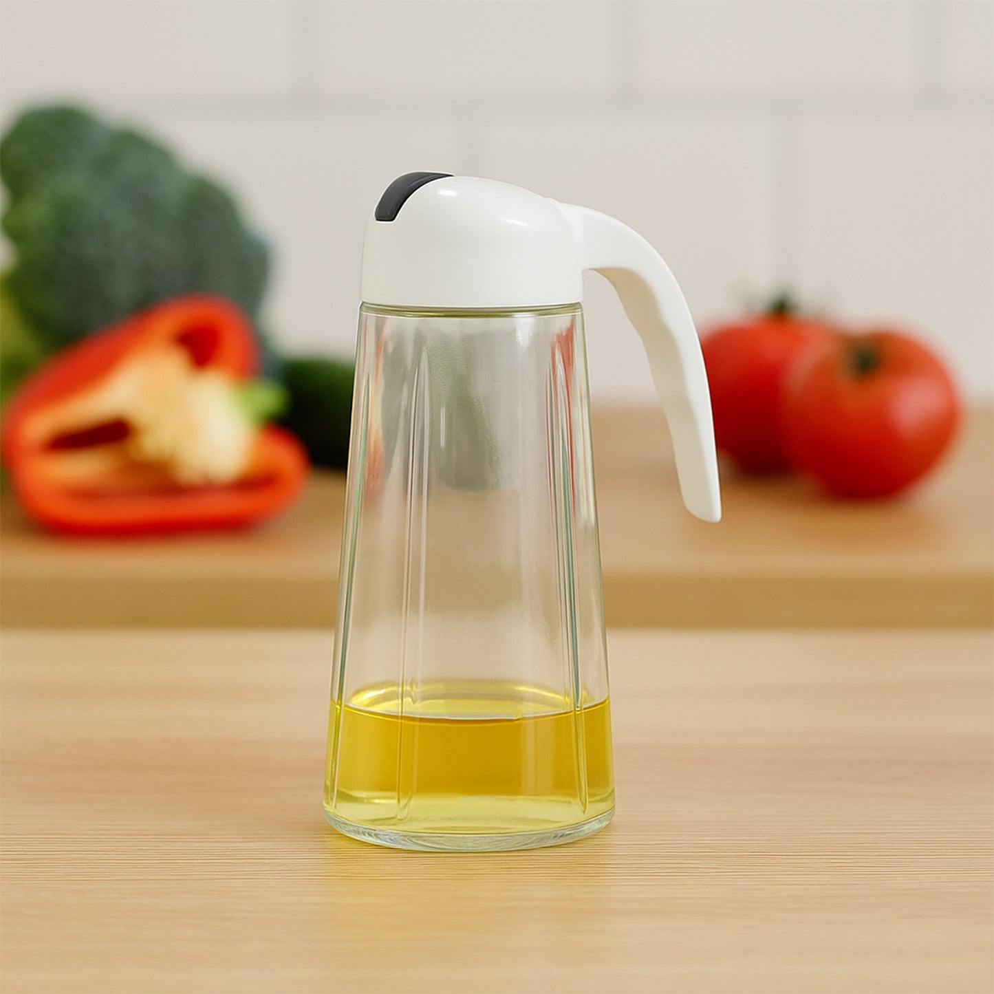 Kitchen Glass Oil Bottle Dispenser Automatic Opening Closing Home Bottles For Oil And Vinegar Honey Olive Oil Container (630ml) - Zidbik