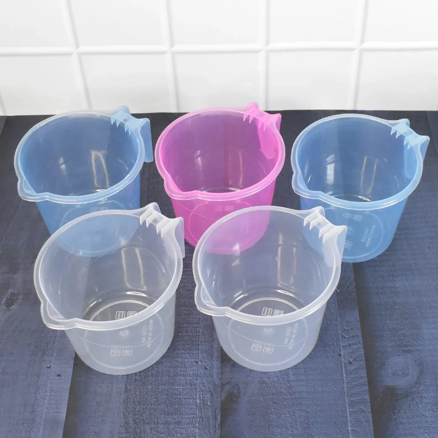 Plastic Round Transparent Bath Water Mug (5 Pc Mix Colour 1200 Ml) - Zidbik