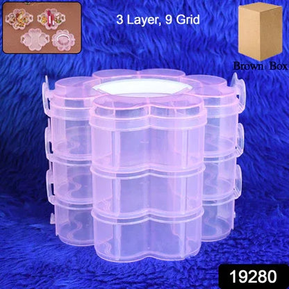 3-layer Transparent Plastic Flower-shaped Storage Box With 9 Grids - Zidbik