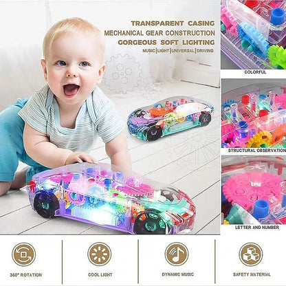 17793 Automatic 360 Degree Rotating Transparent Gear Concept Car With Musical And 3d Flashing Lights Toy For Kids Boys Girls (Multicolor Battery Not Included) - Zidbik