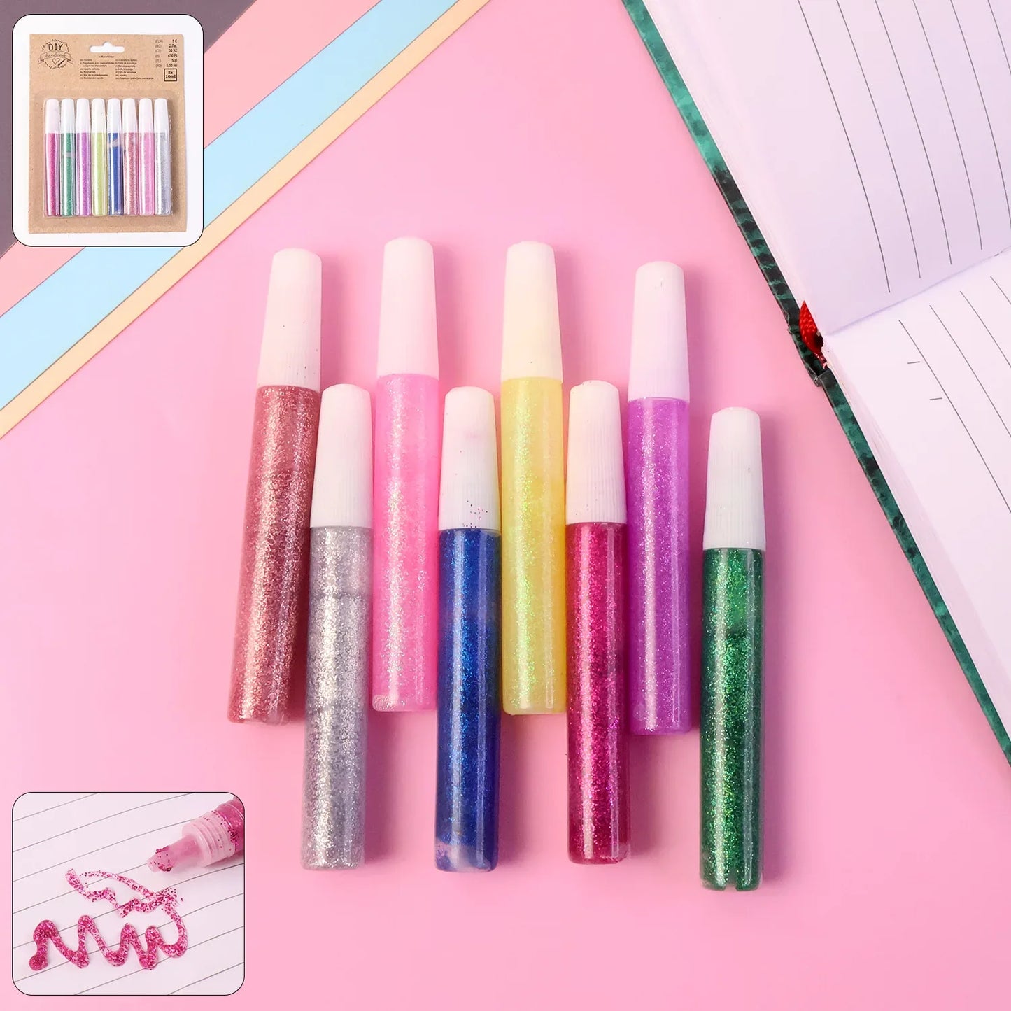 Diy Multi-color Glitter Craft Glue Pen Set (10ml 8 Pc) - Zidbik