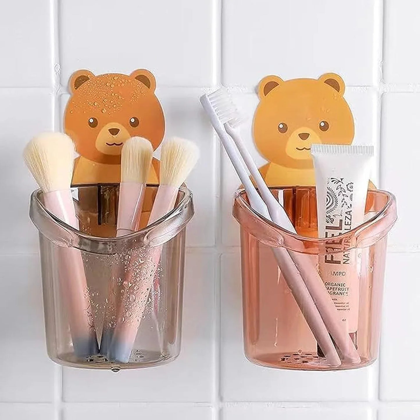 Cute Teddy Bear Toothbrush Holder For Kids (3 Pc Set) - Zidbik