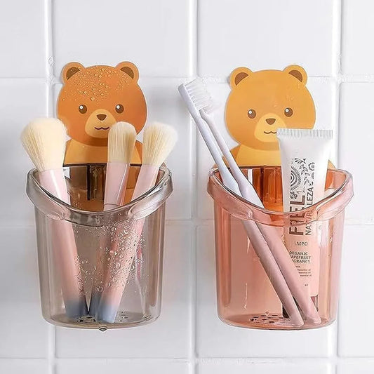 Cute Teddy Bear Toothbrush Holder For Kids (3 Pc Set) - Zidbik
