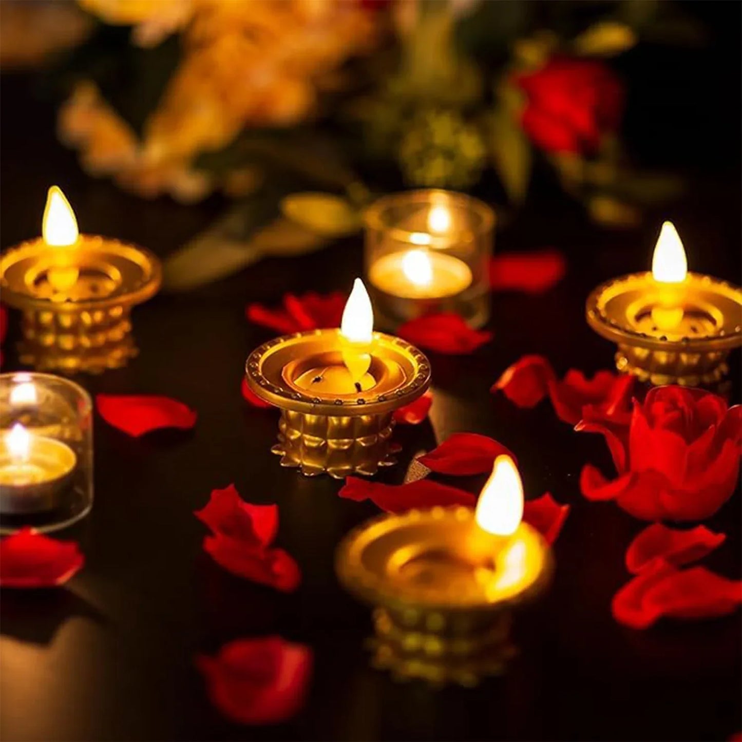 Set Of 3 Water Sensor Led Golden Diyas - Zidbik