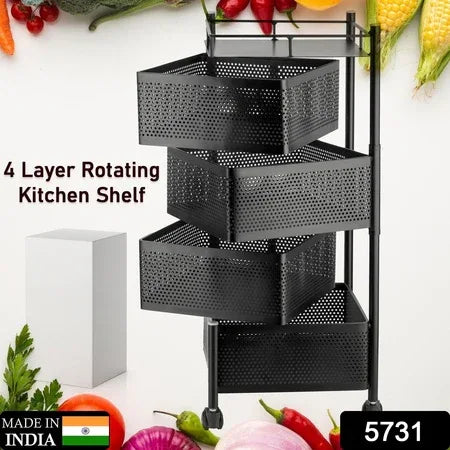 Metal High Qaulity Kitchen Trolley Kitchen Organizer Items And Kitchen Accessories Items For Kitchen Rack Square Design For Fruits Vegetable Onion Storage Kitchen Trolley With Wheels (4 Layer 3 Layer) - Zidbik