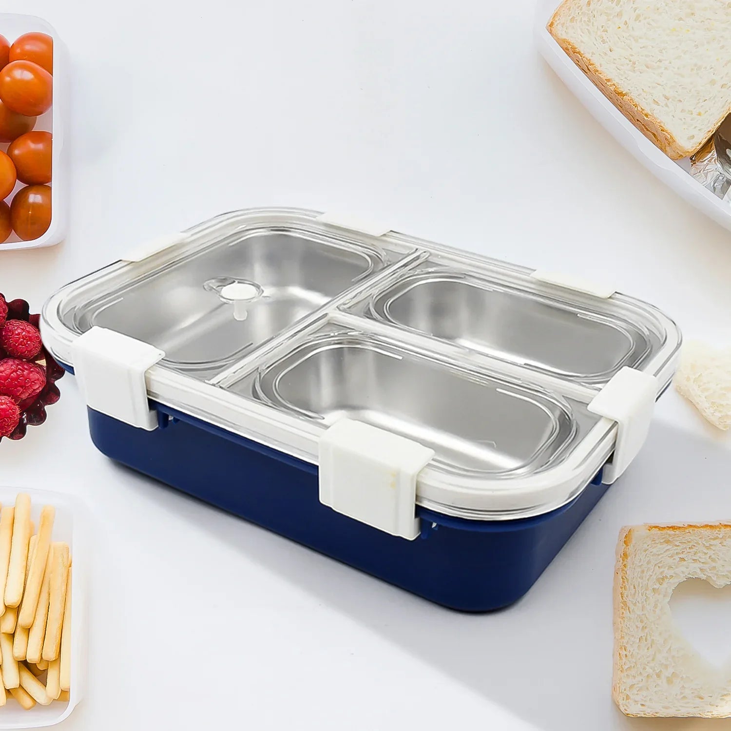5500 3 Compartment Transparent Stainless Steel Lunch Box For Kids Tiffin Box Lunch Box Lunch Box For Kids Insulated Lunch Box Lunch Box For Office Women And Men Stainless Steel Tiffin Box For Boys Girls School Office - Zidbik
