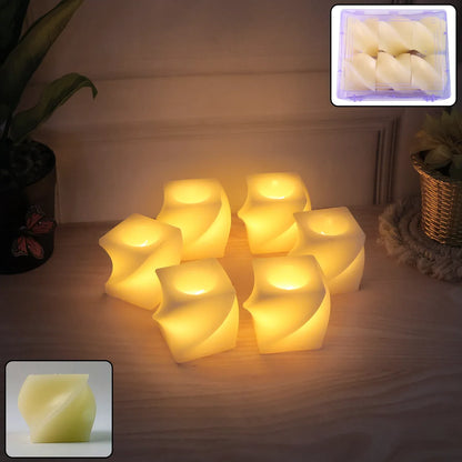 Set Of 6 Led Flameless Decorative Candles Square Shape Tealight Lamps - Zidbik