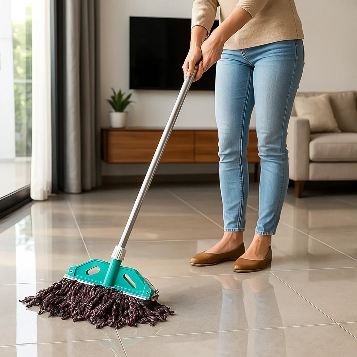 Premium Cotton Yarn Floor Cleaning Mop With Long Handle (1 Pc) - Zidbik