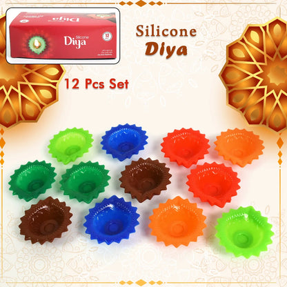 Silicone Diya For Diwali Attractive Design Colourful Diya Combo (12 Pcs Set) - Zidbik