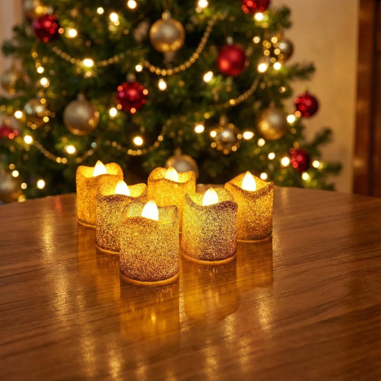 Christmas Premium Glitter Led Tealight Candles (6 Pc Set) - Zidbik