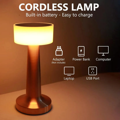Led Lamp With Touch Control Decorative Desk Lamp Portable Metal Led Table Lamp Usb Rechargeable 3 Color 3 Levels Brightness Dimmable Eye Protection Modern Lamp For Home Decor Party Kids Room Bedroom (1 Pc) - Zidbik