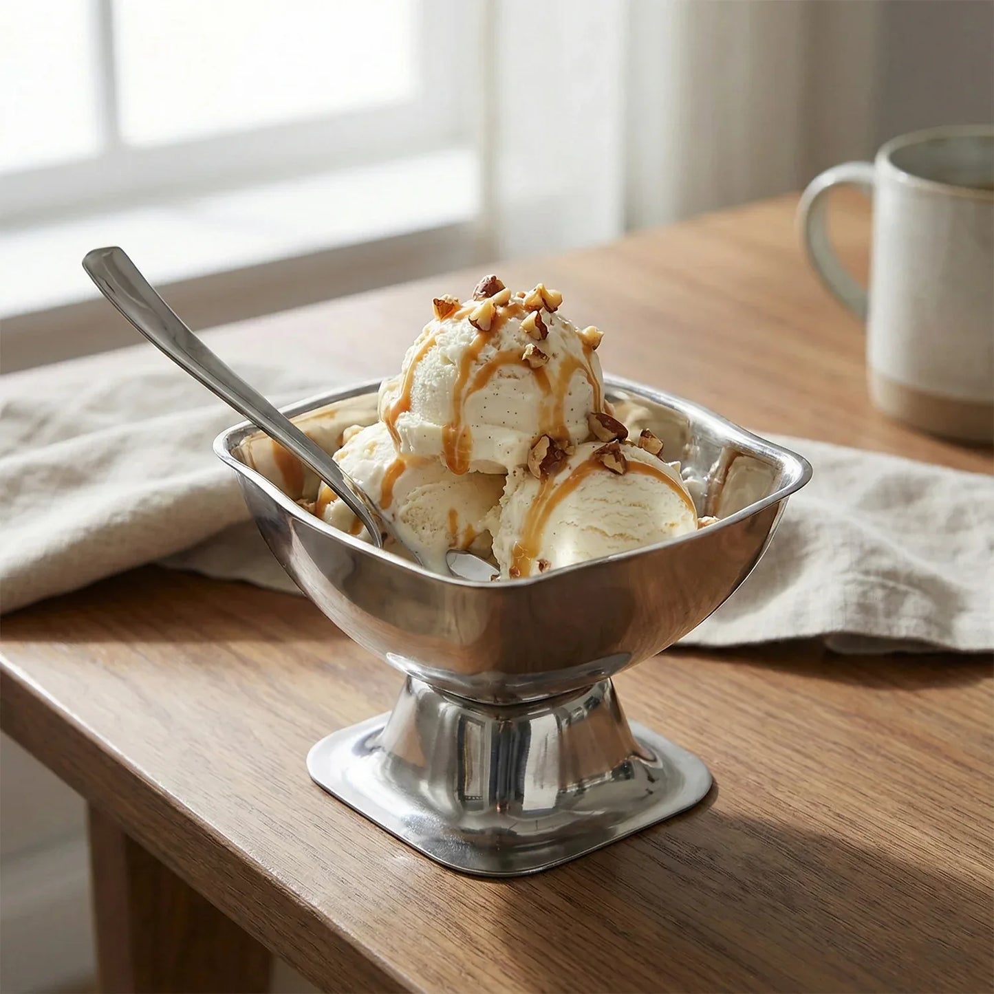 Premium Stainless Steel Ice Cream Cup With 6 Spoon Set (6 Pc Set) - Zidbik