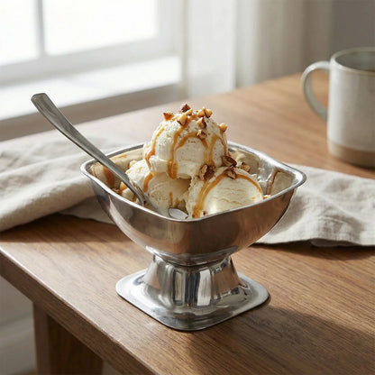 Premium Stainless Steel Ice Cream Cup With 6 Spoon Set (6 Pc Set) - Zidbik