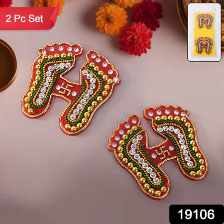 Decorative Laxmi Charan Paduka Sticker Set (Pack Of 2 Pc) - Zidbik