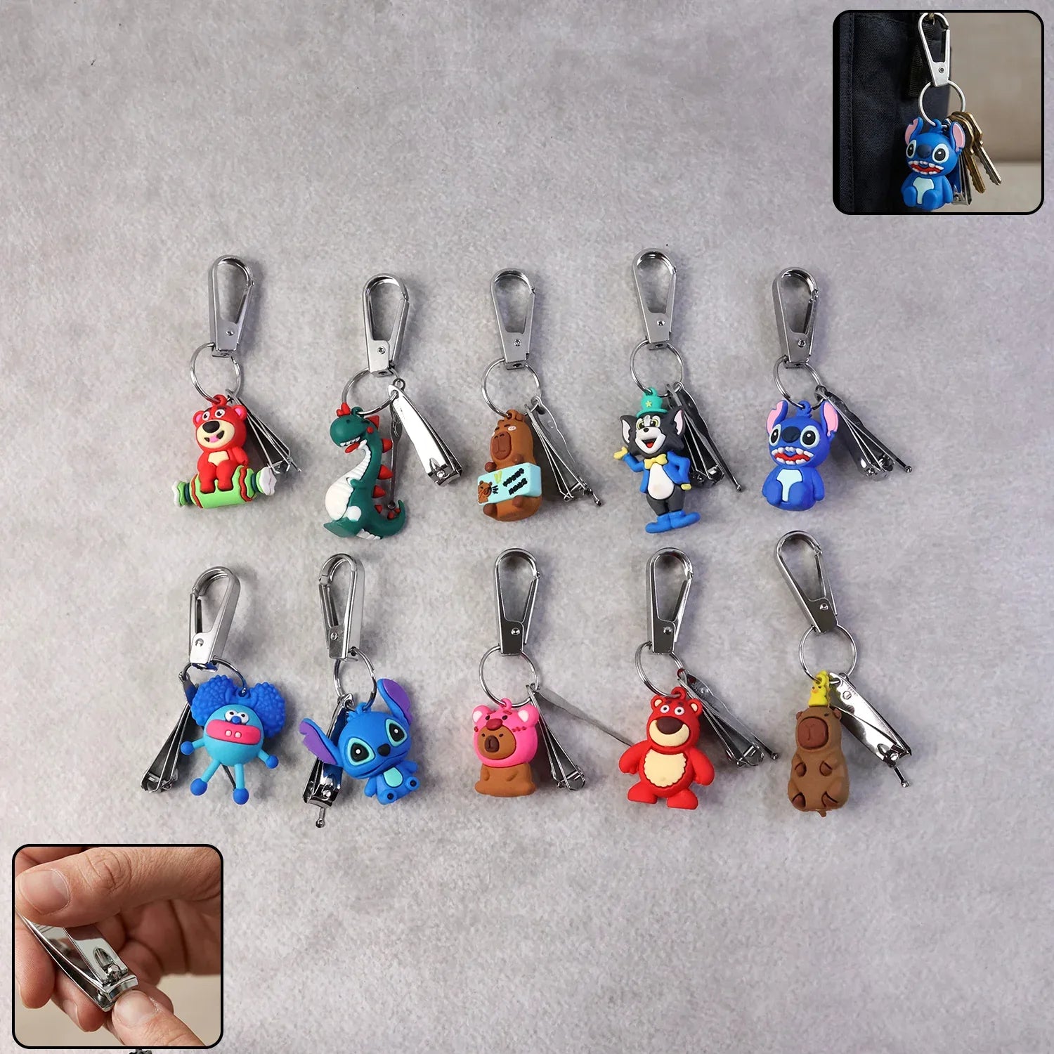 Mix Design Cartoon Nail Cutter Keychain With Mini Nail Clipper (1 Pc) - Zidbik