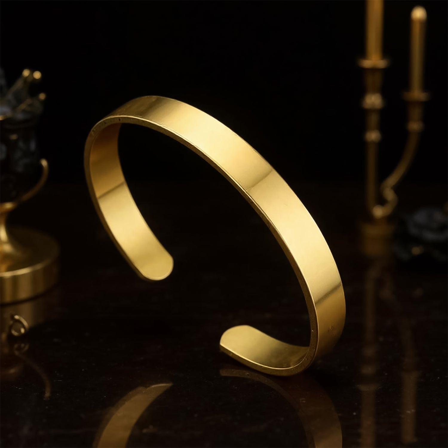 Elegant Gold Finish Open Cuff Bracelet Kada (1 Pc) - Zidbik