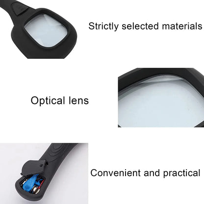 1607 Handheld Magnifying Glass 6 Led Illuminated Lighted Magnifier For Seniors Reading Soldering Inspection Coins Jewelry Exploring - Zidbik