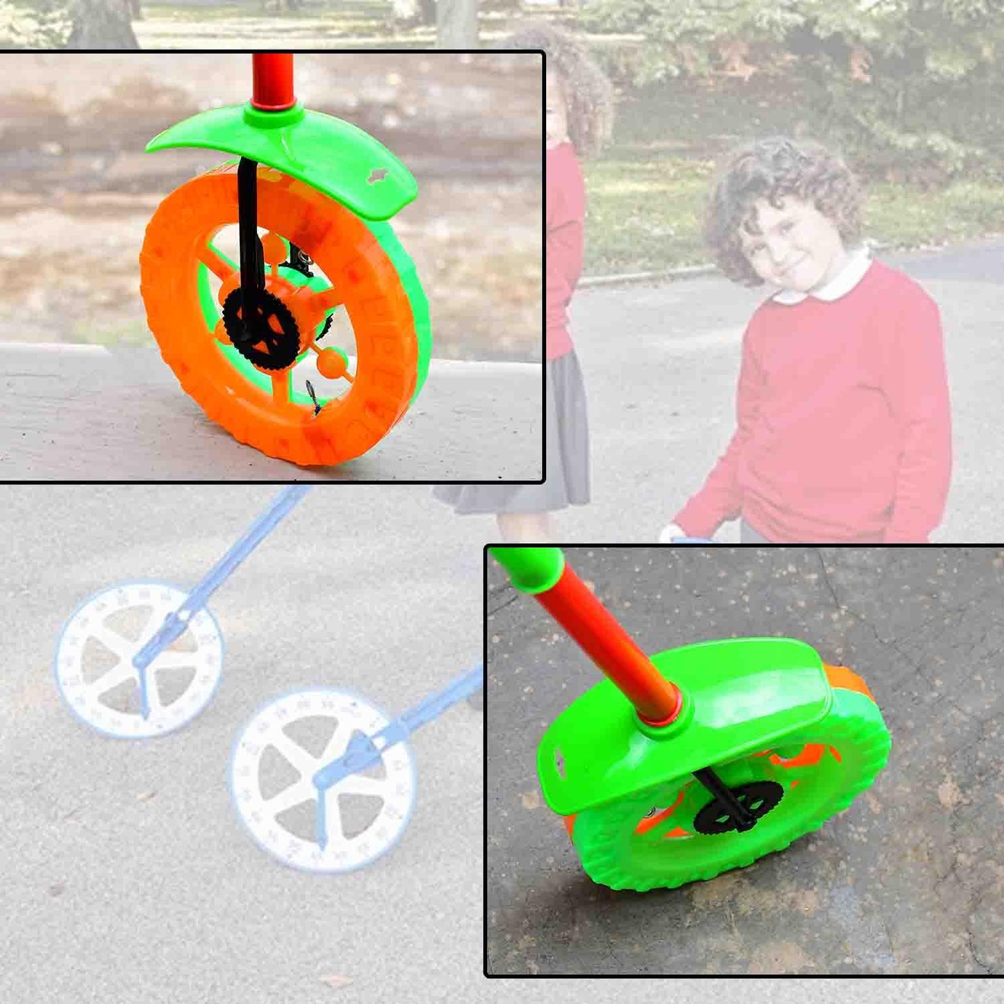 4435 Plastic Single Wheel Push Run Toy With Handle And Two Lights On Wheel. Push Toy For Kids. - Zidbik