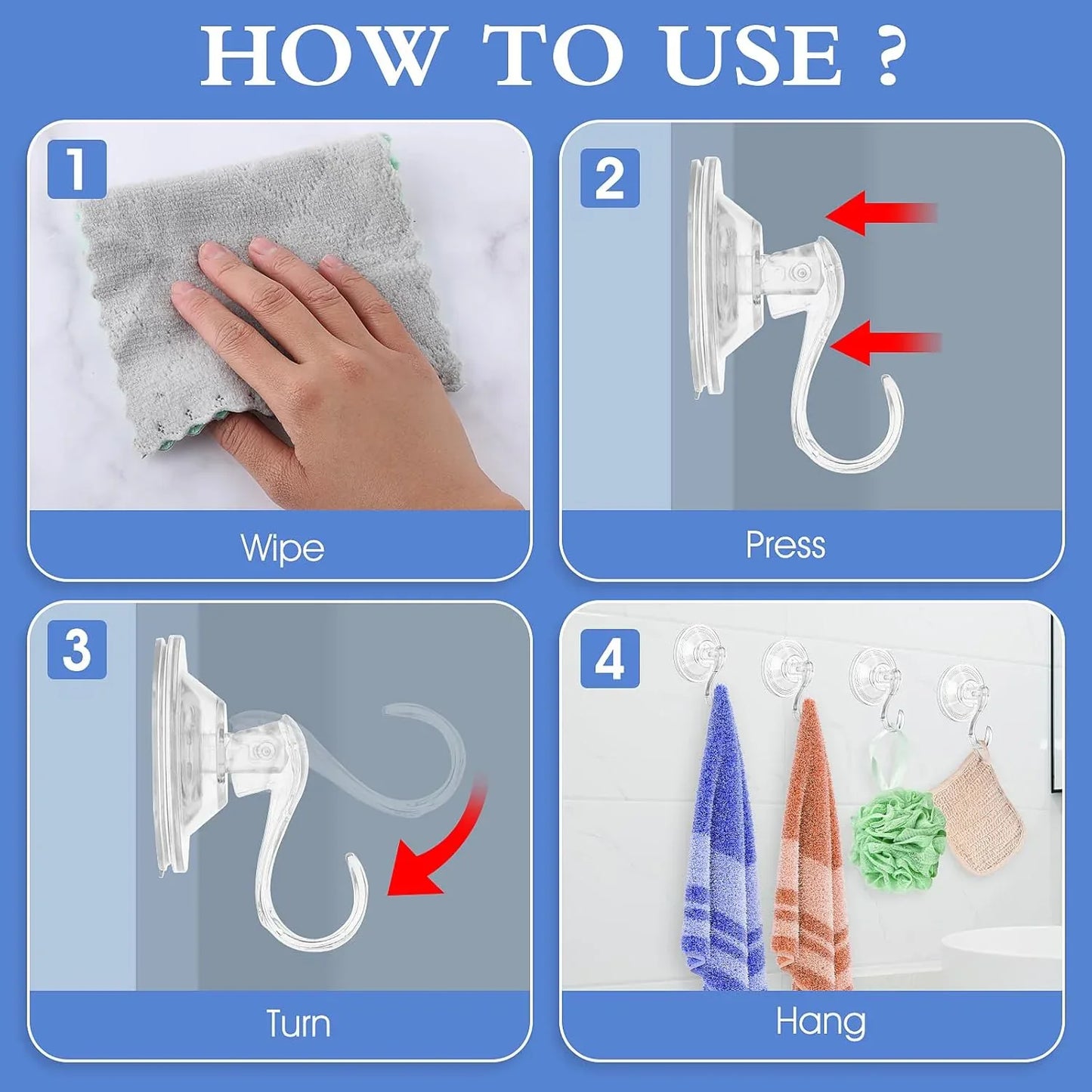 Plastic Suction Cup Hooks (4 Pcs Set) - Zidbik