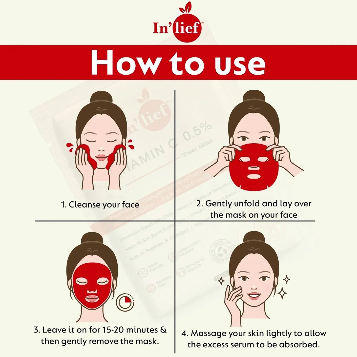 Inlief Vitamin C 0.5 Hydrating Brightening Facial Sheet Mask (1 Pc) - Zidbik