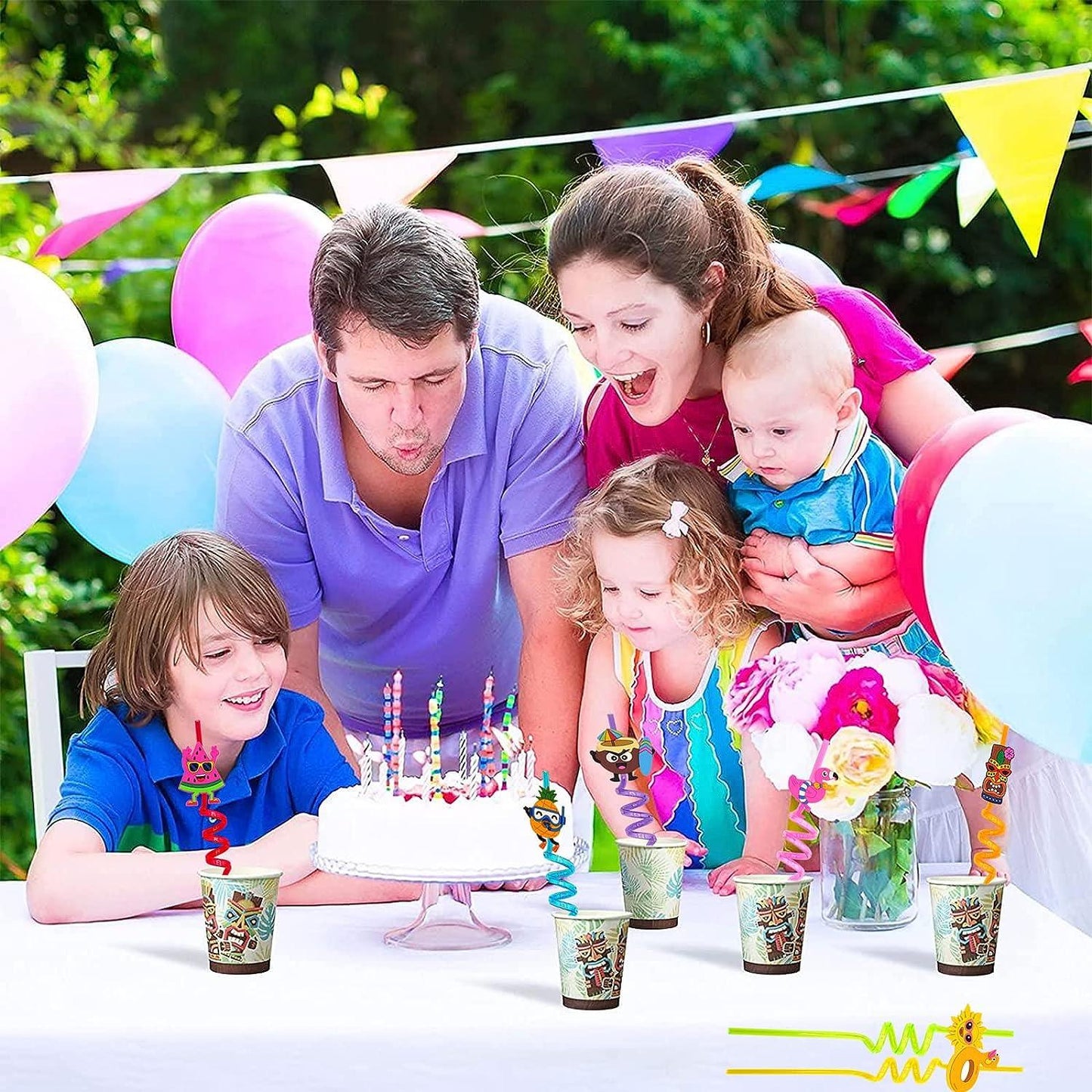 5925 Reusable Straws Are Perfect For Kids Summer Parties. Plastic Straws Reusable Drinking Straws With Cartoon Decoration For Kids Birthday Party Favorsnbspor Other Summer Celebration (4 Pc Set) - Zidbik