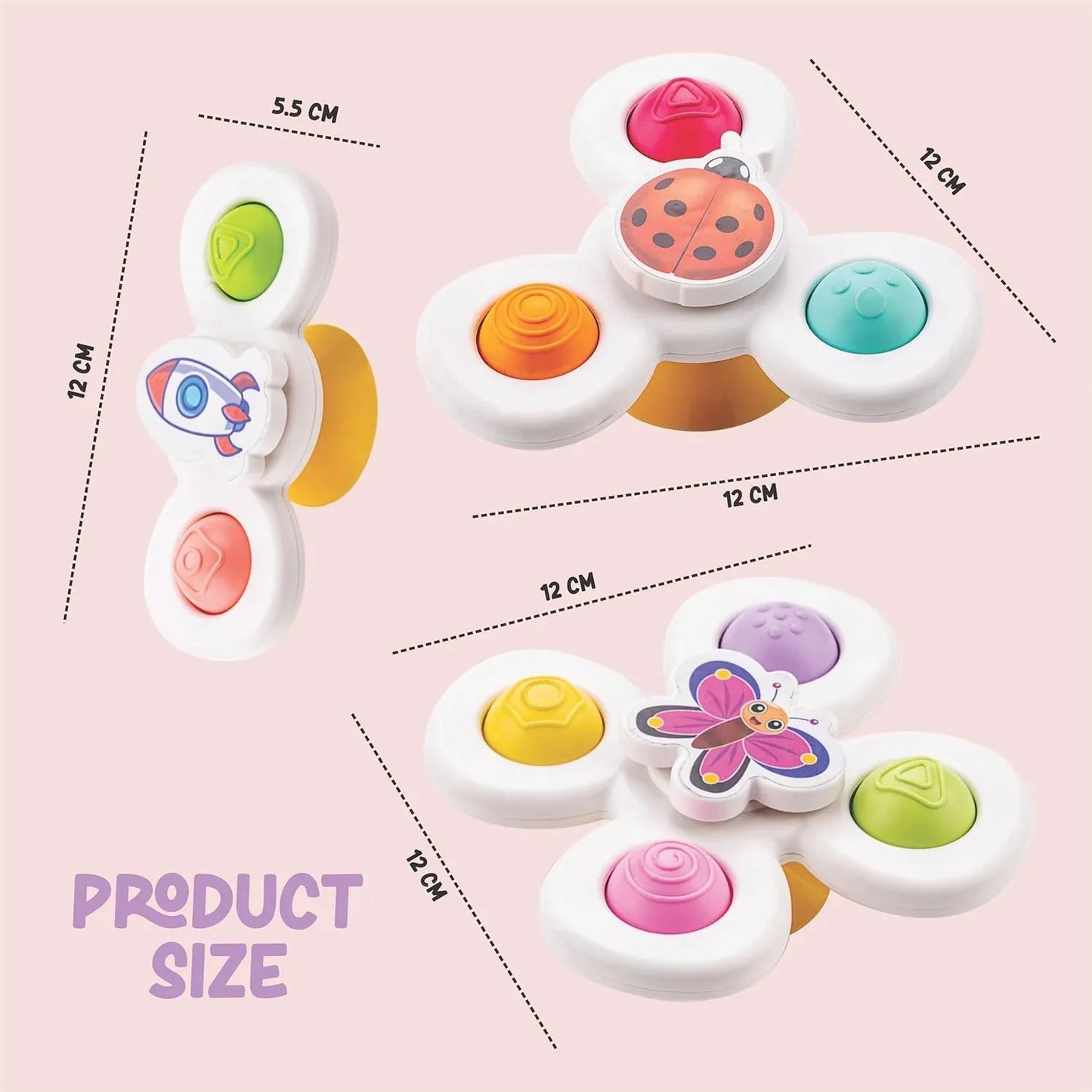 White Baby Spinner Toy Set Sensory Suction Spin Toys (3 Pc Set) - Zidbik