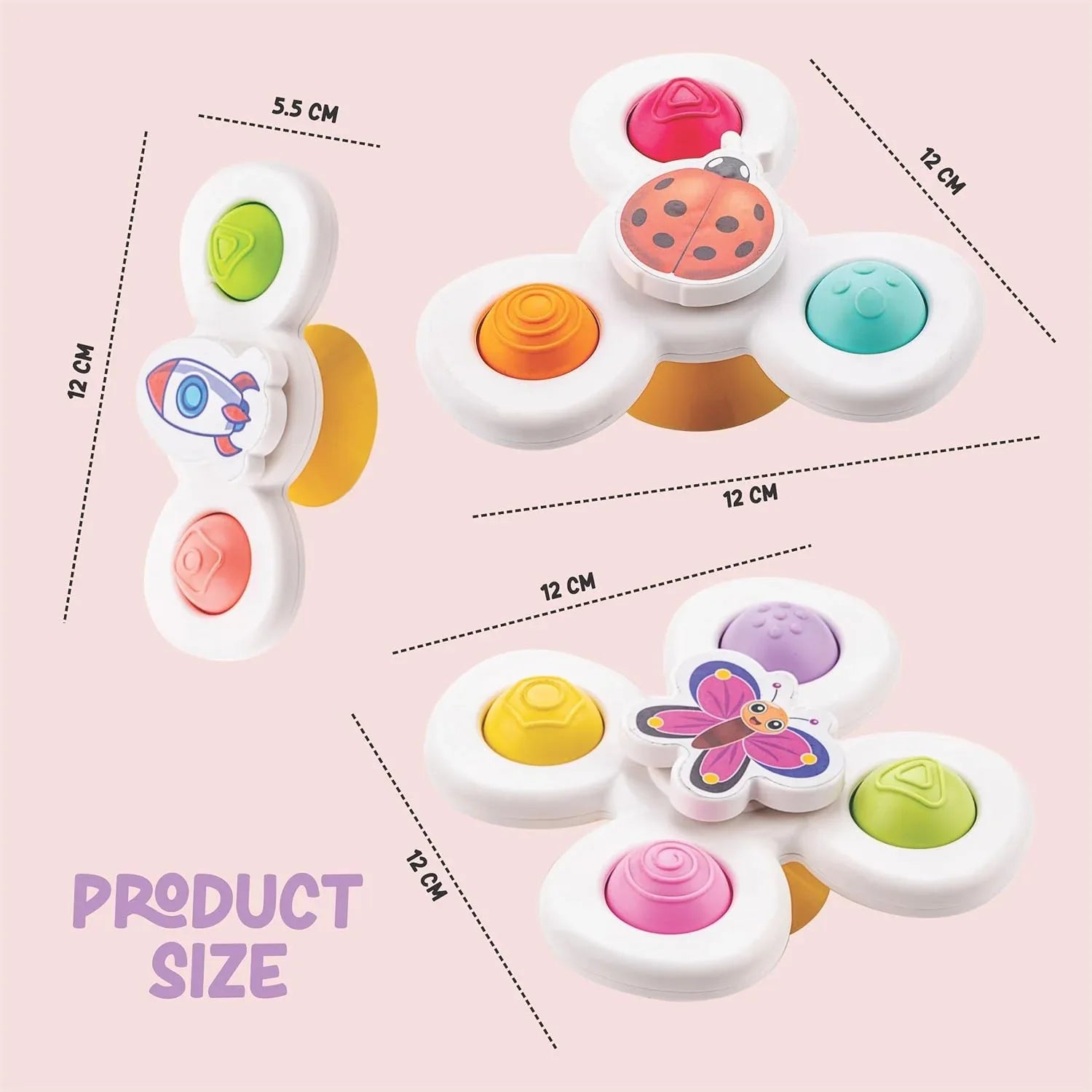 White Baby Spinner Toy Set Sensory Suction Spin Toys (3 Pc Set) - Zidbik
