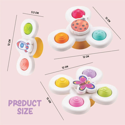 White Baby Spinner Toy Set Sensory Suction Spin Toys (3 Pc Set) - Zidbik