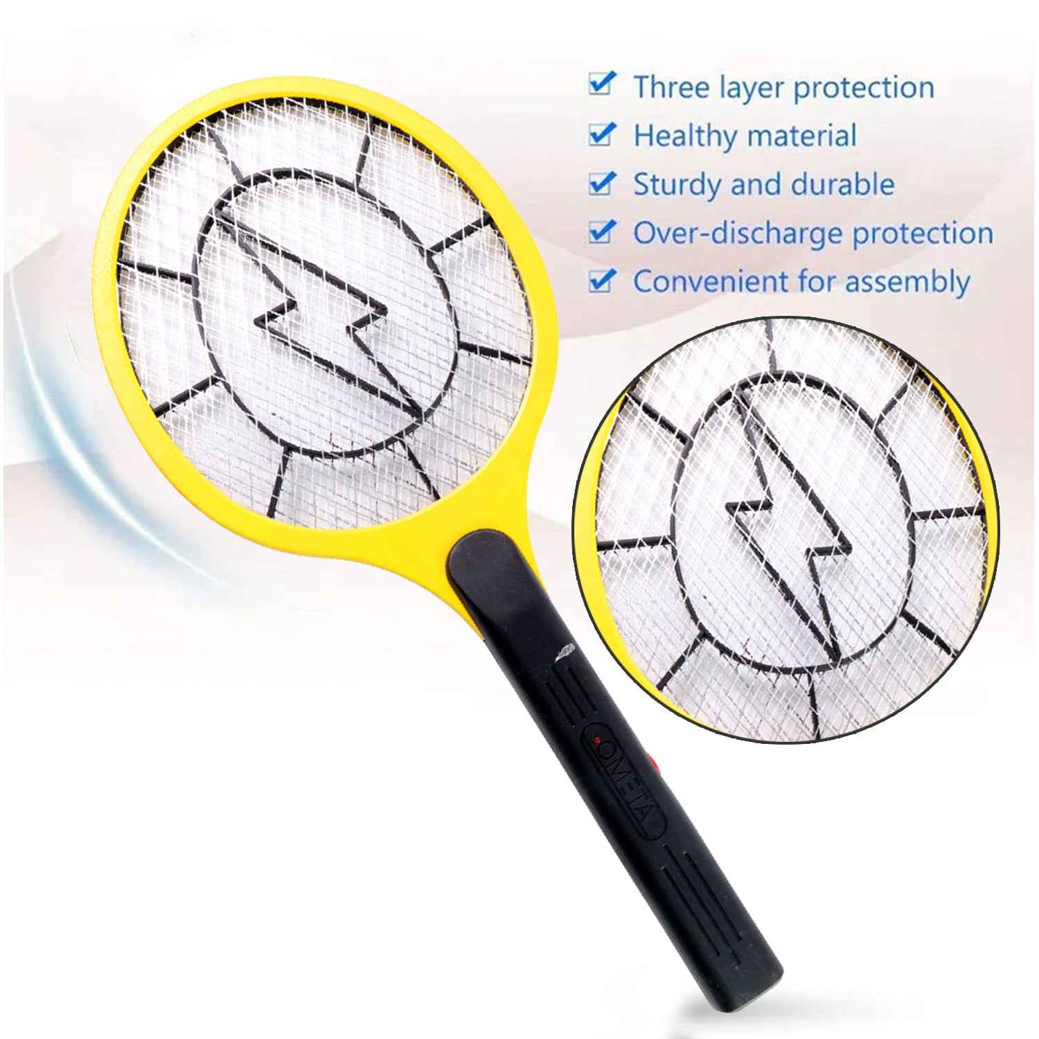 Yellow Rechargeable Electric Mosquito Killer Racket With Cable - Zidbik