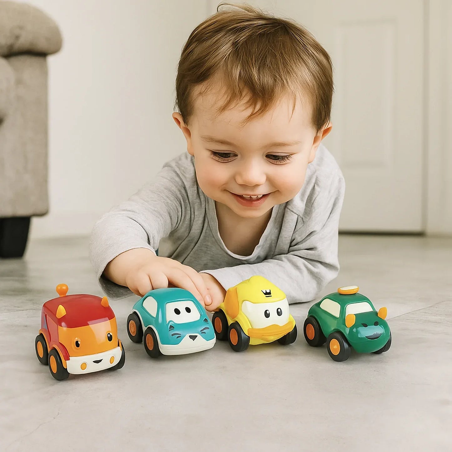 Cartoon Pull-back Car Toy Set For Kids (12 Pc) - Zidbik