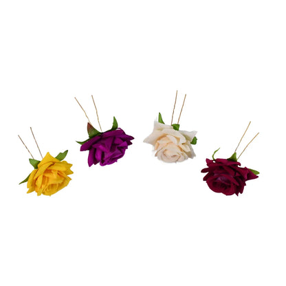 Colourful Flowing Flower Hair Pin (4 Pcs Set Mix Color) - Zidbik
