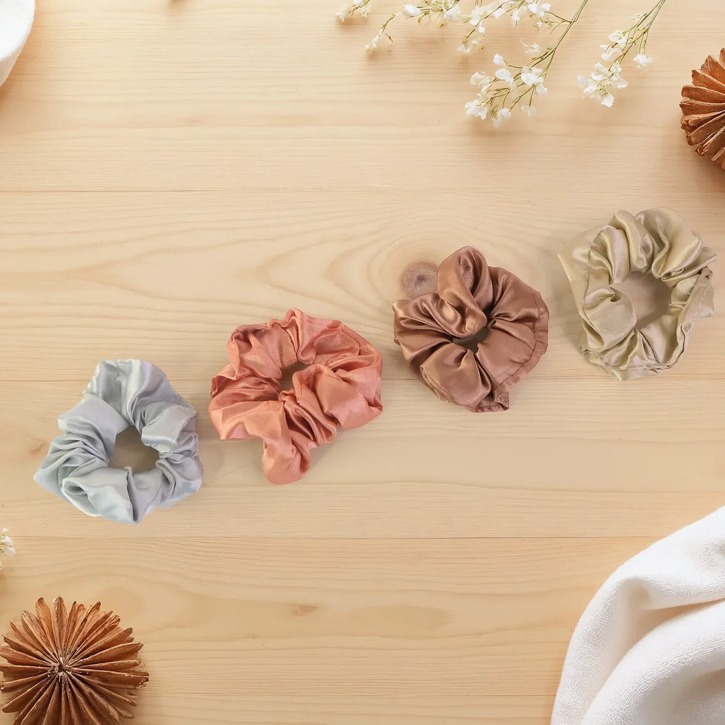Premium Satin Hair Scrunchies Elastic Hair Ties For Women Girls (12 Pc) - Zidbik