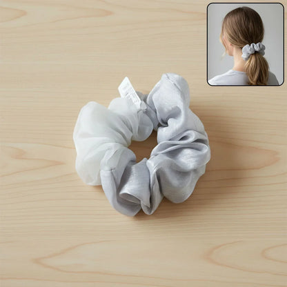 Dual-tone Satin Mesh Fabric Hair Scrunchie (1 Pc) - Zidbik