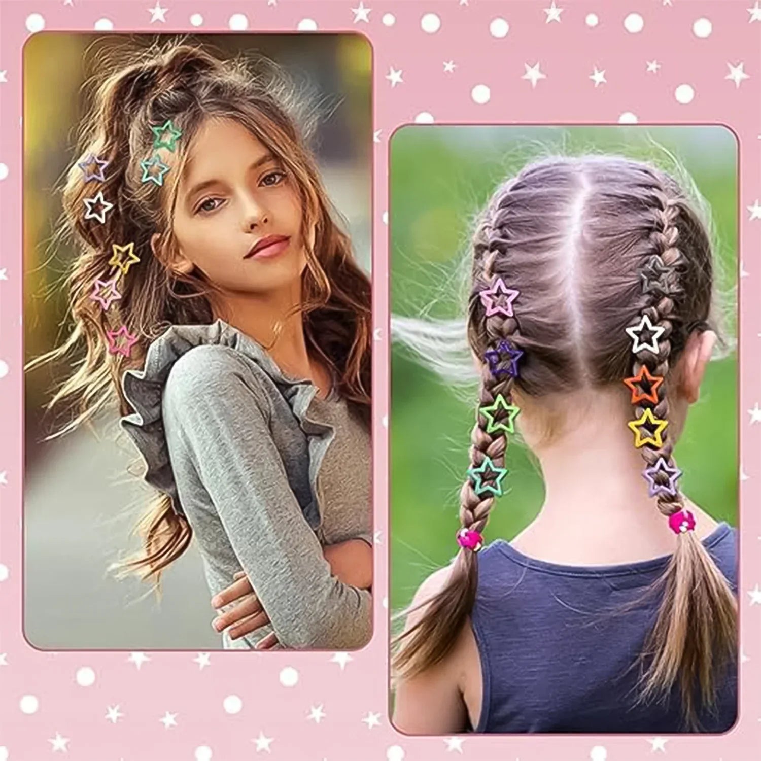 Metal Printed Star Shape Hair Clips (10 Pcs Set) - Zidbik