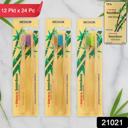 Eco-friendly Bamboo Toothbrush Twin Pack (12 Packets 24 Pieces) - Zidbik