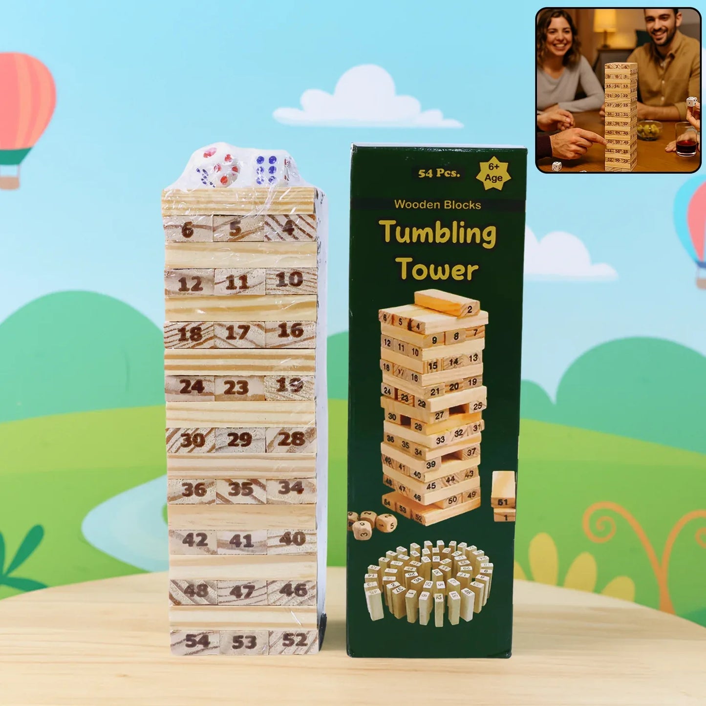 Tumbling Tower Wooden Blocks Game - (Set) - Zidbik
