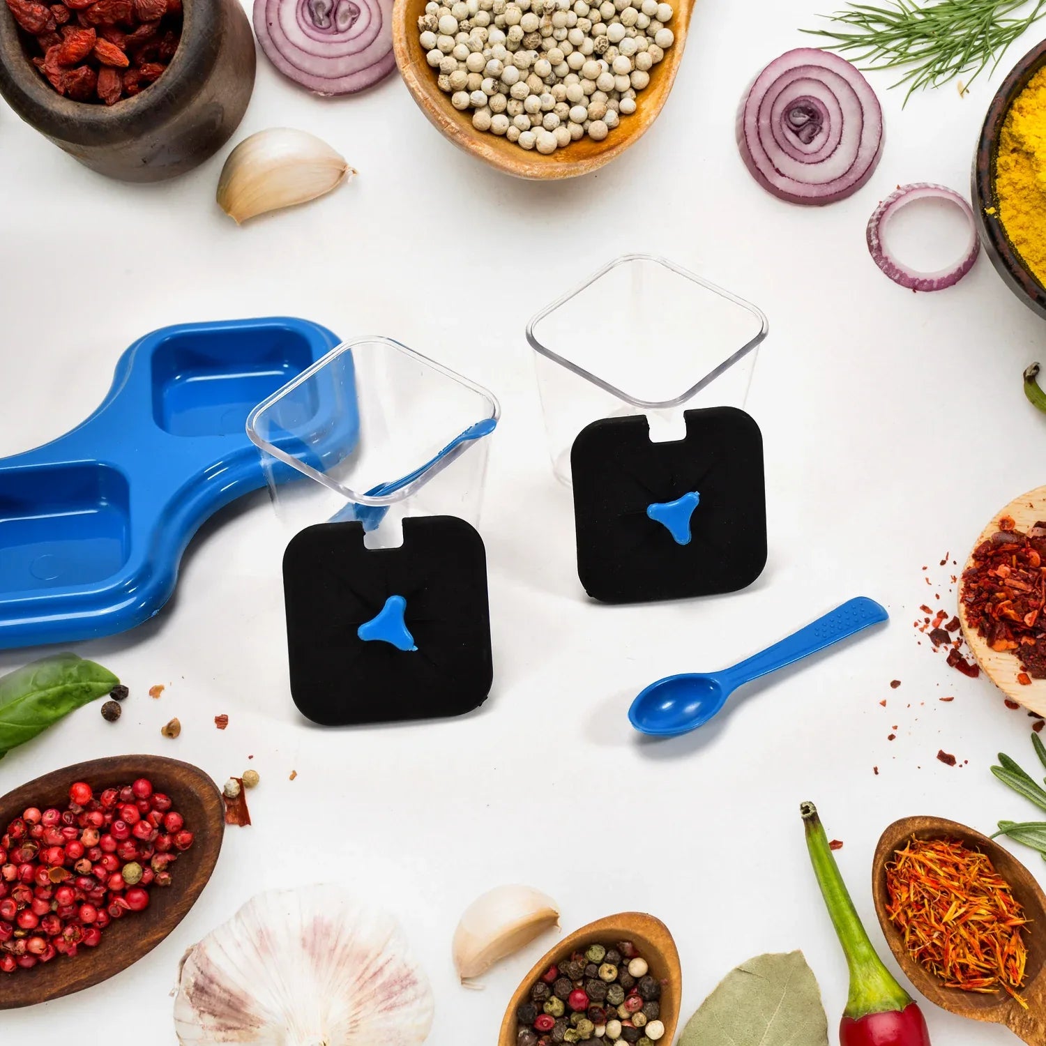 0148 Dining Table Stand 2 Pcs Pickle Jar Spice Tray Spoons Virgin Plastic Kitchen Storage Container Serving Salt Pepper Sauces Chutney Masala Mukhwas Aachar - Zidbik