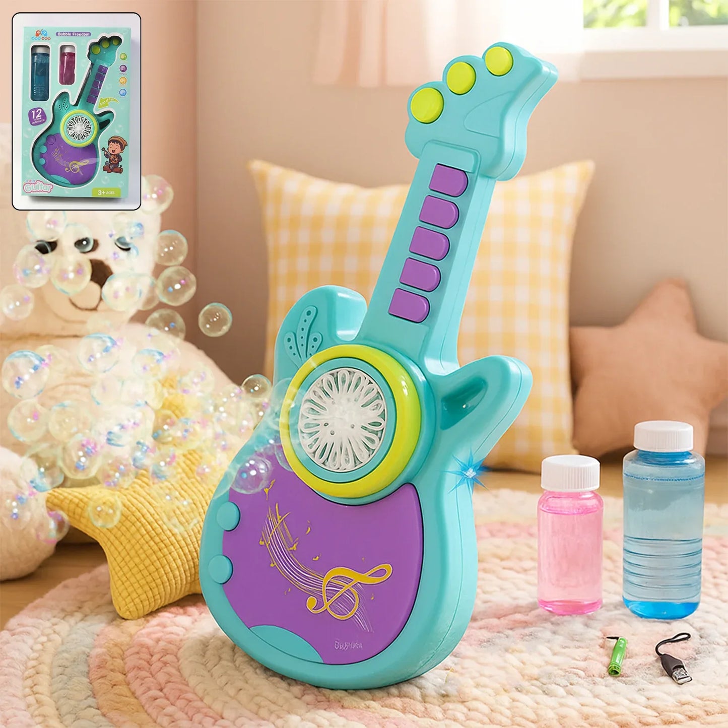 Electric Automatic Guitar-shaped Bubble Machine Set - Zidbik