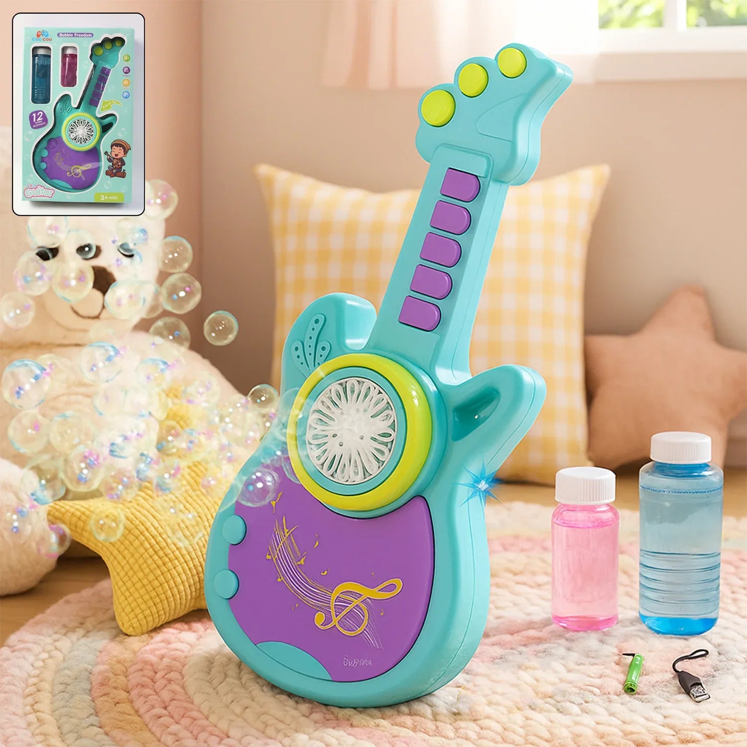Electric Automatic Guitar-shaped Bubble Machine Set - Zidbik