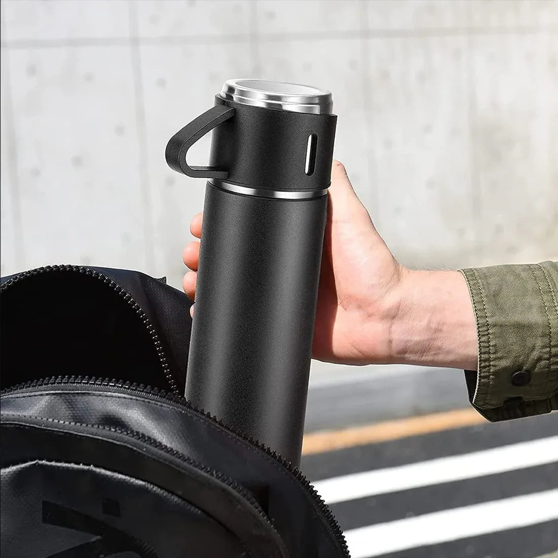 Stainless Steel Vacuum Flask Set With 3 Steel Cups Combo For Coffee Hot Drink And Cold Water Flask Ideal Gifting Travel Friendly Latest Flask Bottle. (500ml) - Zidbik
