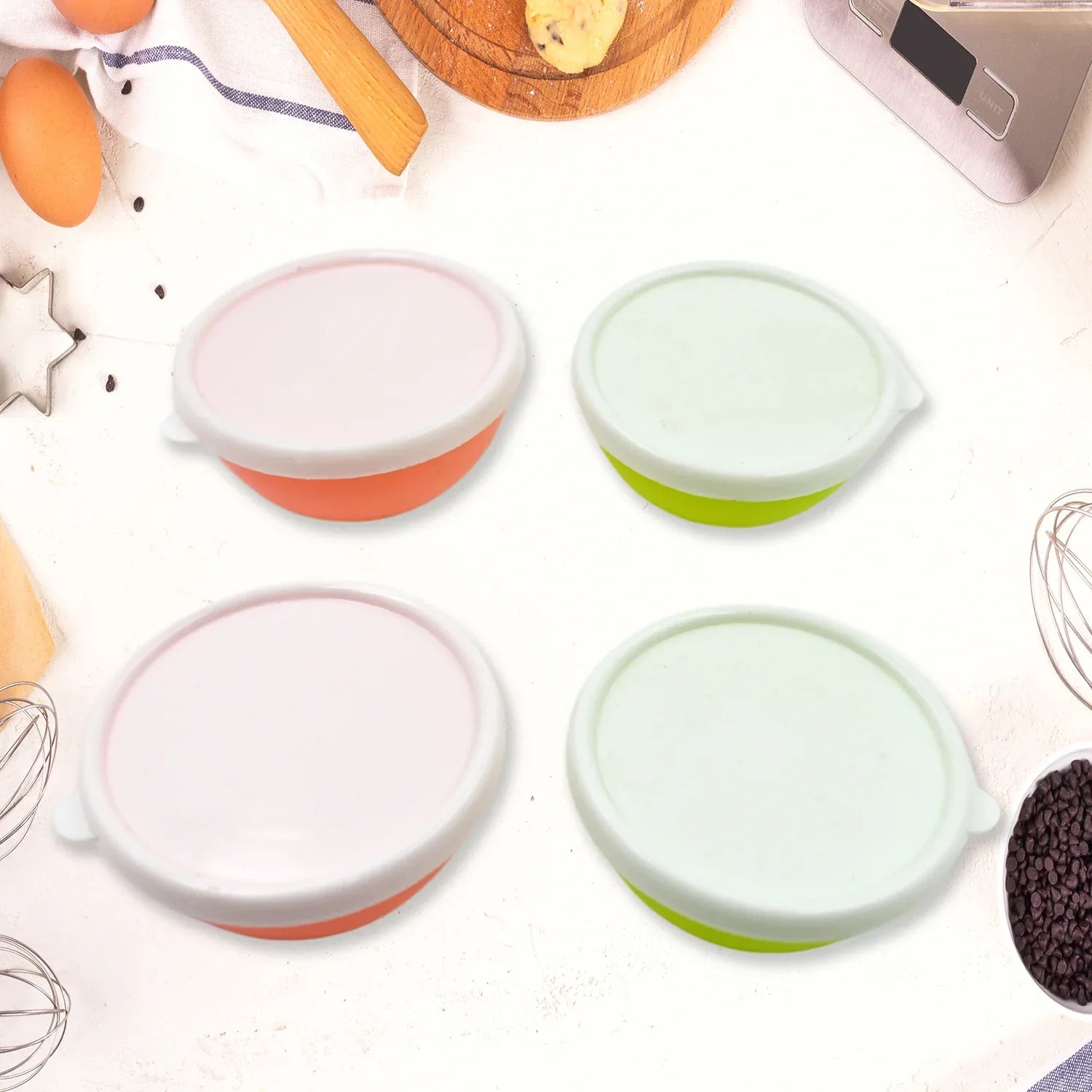 5558 Multipurpose Small Round Plastic Bowl Katori With Lid Microwave Safe Reusable Lightweight Bowl Dishwasher Safe Chutney Bowl (4 Pcs Set) - Zidbik