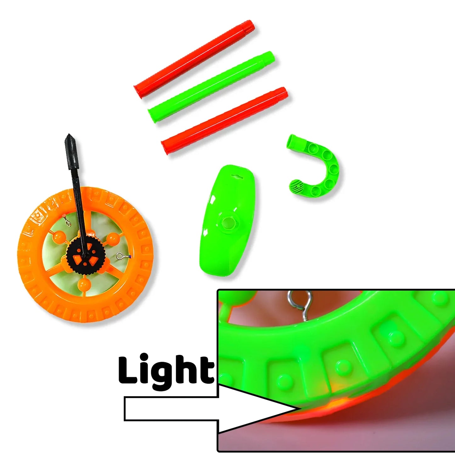 4435 Plastic Single Wheel Push Run Toy With Handle And Two Lights On Wheel. Push Toy For Kids. - Zidbik