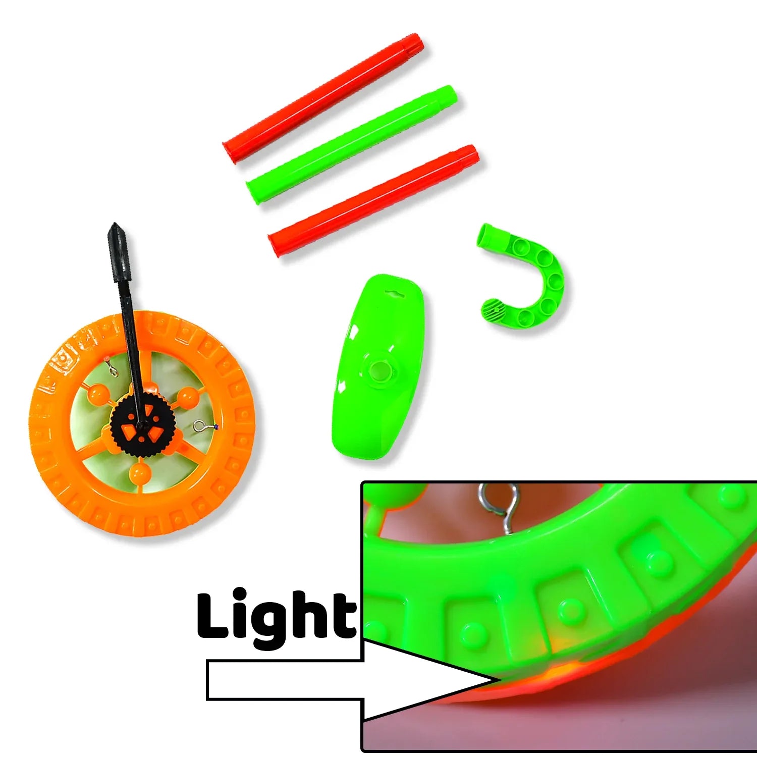 4435 Plastic Single Wheel Push Run Toy With Handle And Two Lights On Wheel. Push Toy For Kids. - Zidbik