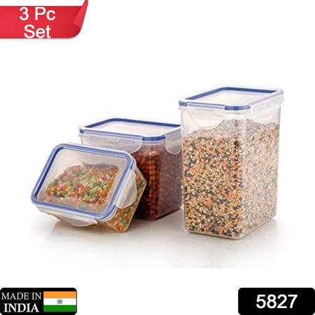 5827 Rectangle Abs Airtight Food Storage Containers With Leak Proof Locking Lid Storage Container Set Of 3 Pc (Approx Capacity 500ml1000ml1500ml Transparent) - Zidbik