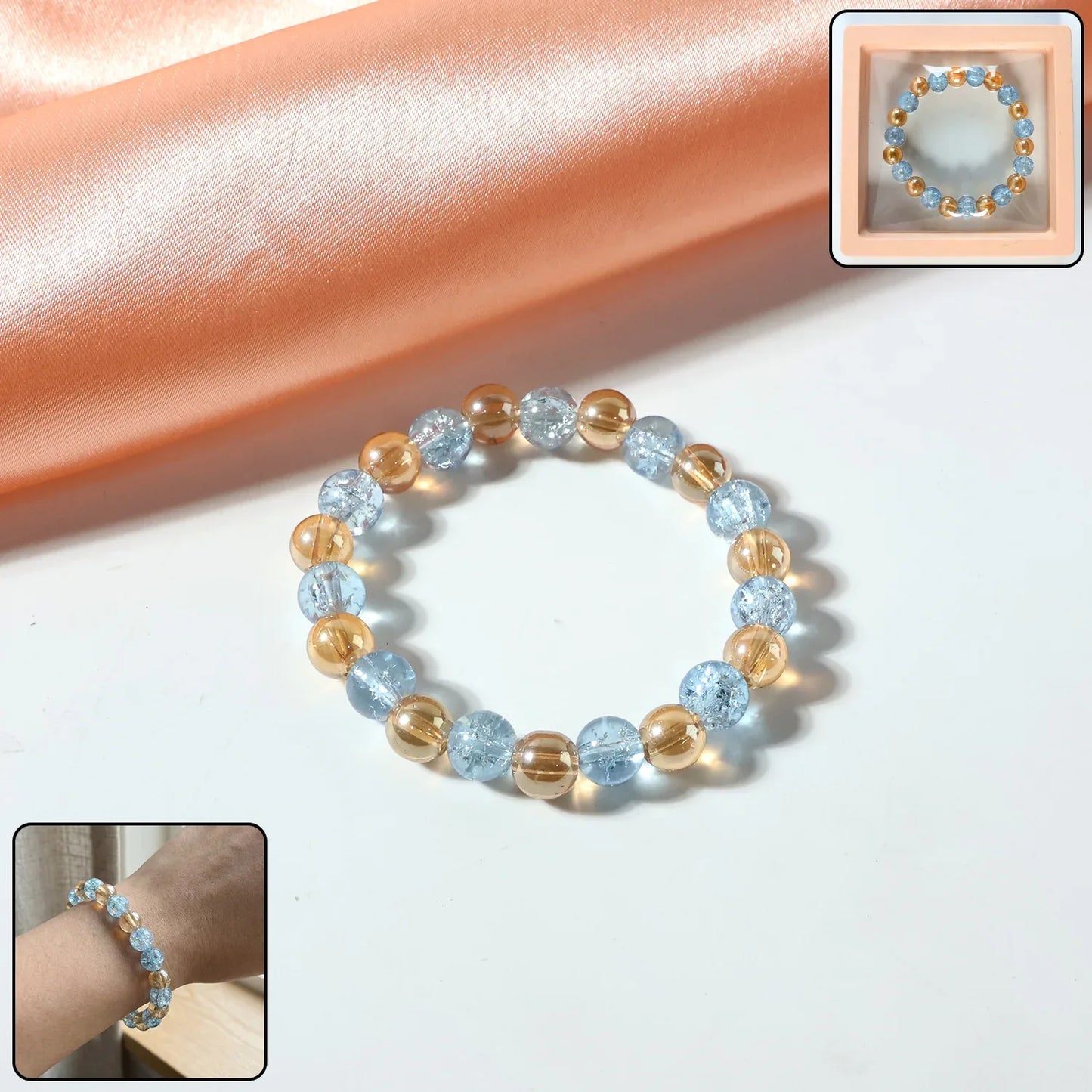 Elegant Dual-tone Crystal Beaded Stretch Bracelet (1 Pc) - Zidbik