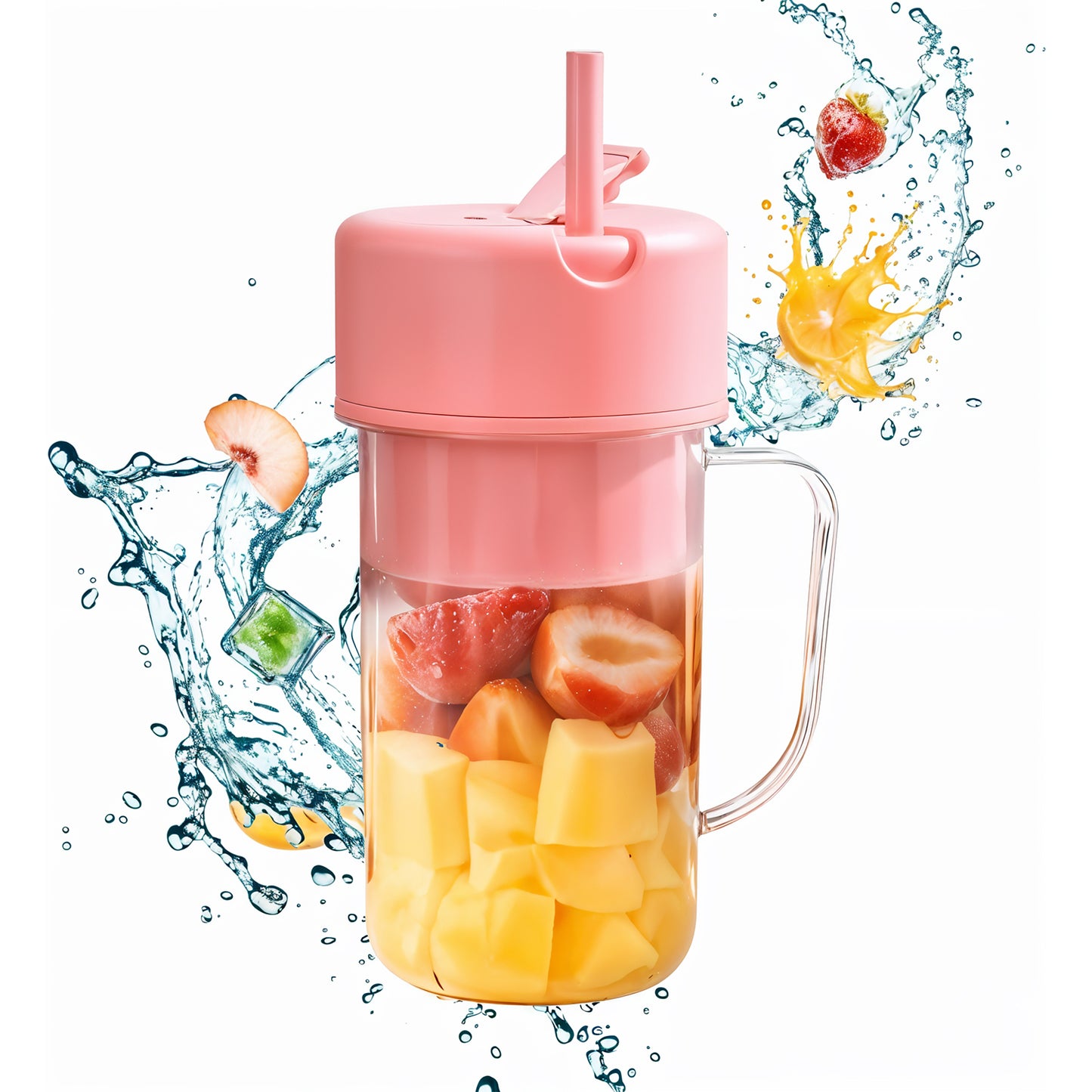 Portable Crusher Juicer With Handle  Straw Usb Rechargeable 6 Blades (420 Ml) - Zidbik