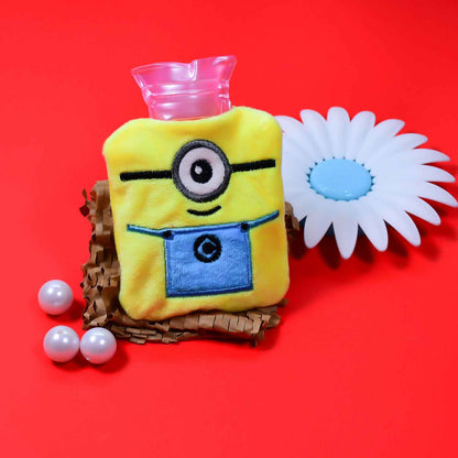 6506 Minions Hot Water Bag for Pain Relief - Small Cover for Neck, Shoulder, Menstrual Cramps, and Hand Feet Warmer
