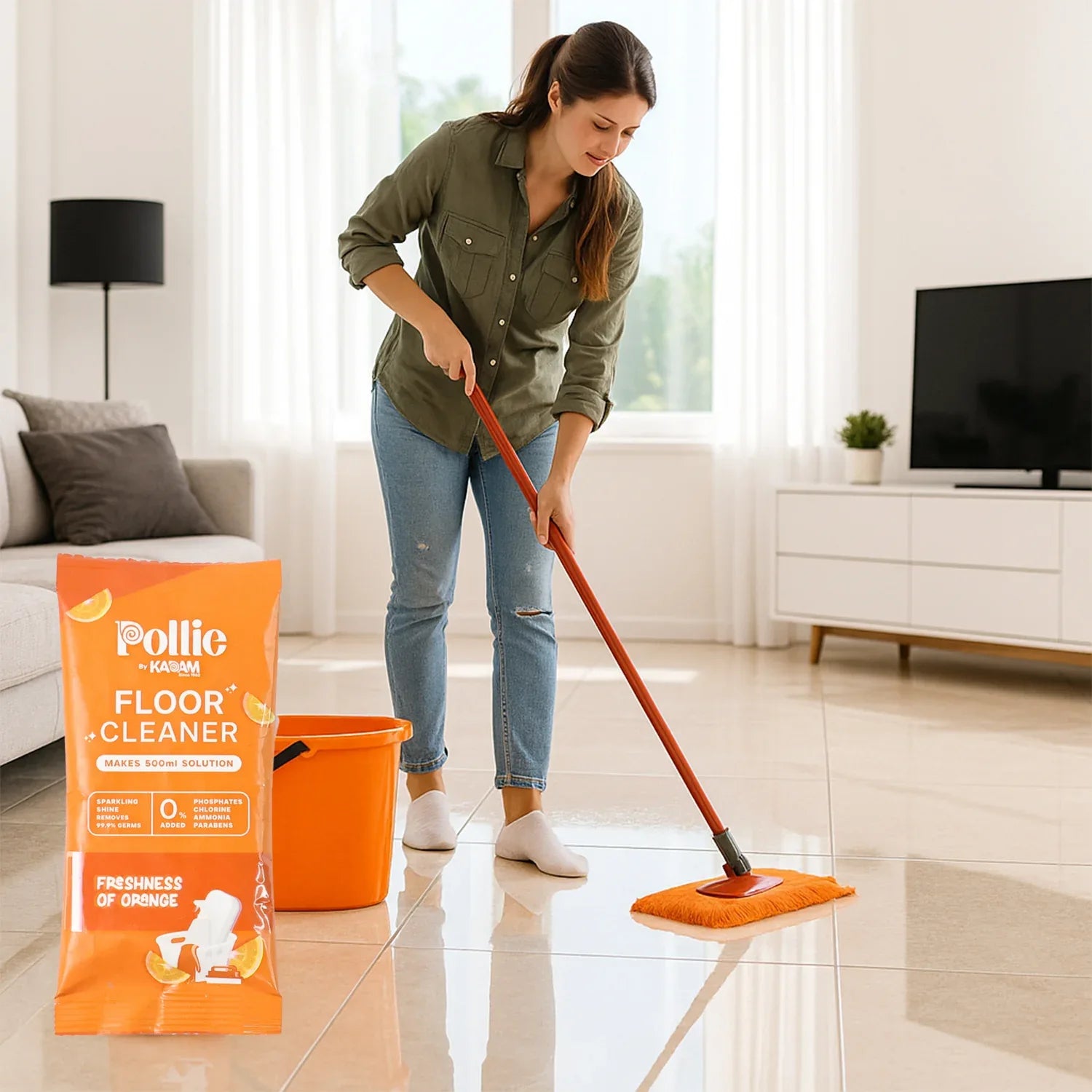 Pollic Kadam Concentrated Floor Cleaner Sachet Orange Fresh Fragrance (50 Gm) - Zidbik