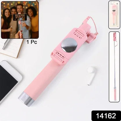 Wired Selfie Stick With Rearview Mirror Built-in Shutter Button (1 Pc) - Zidbik
