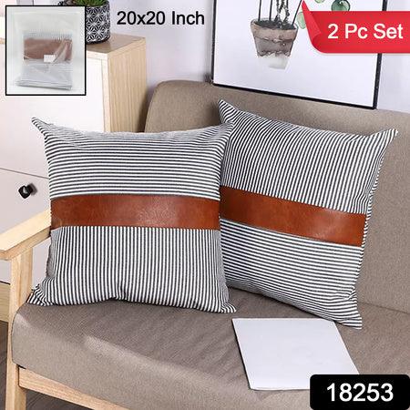 Pillow Covers Leather Cotton Cushion Covers (20 20 Inch 1 Pair 2 Pc) - Zidbik